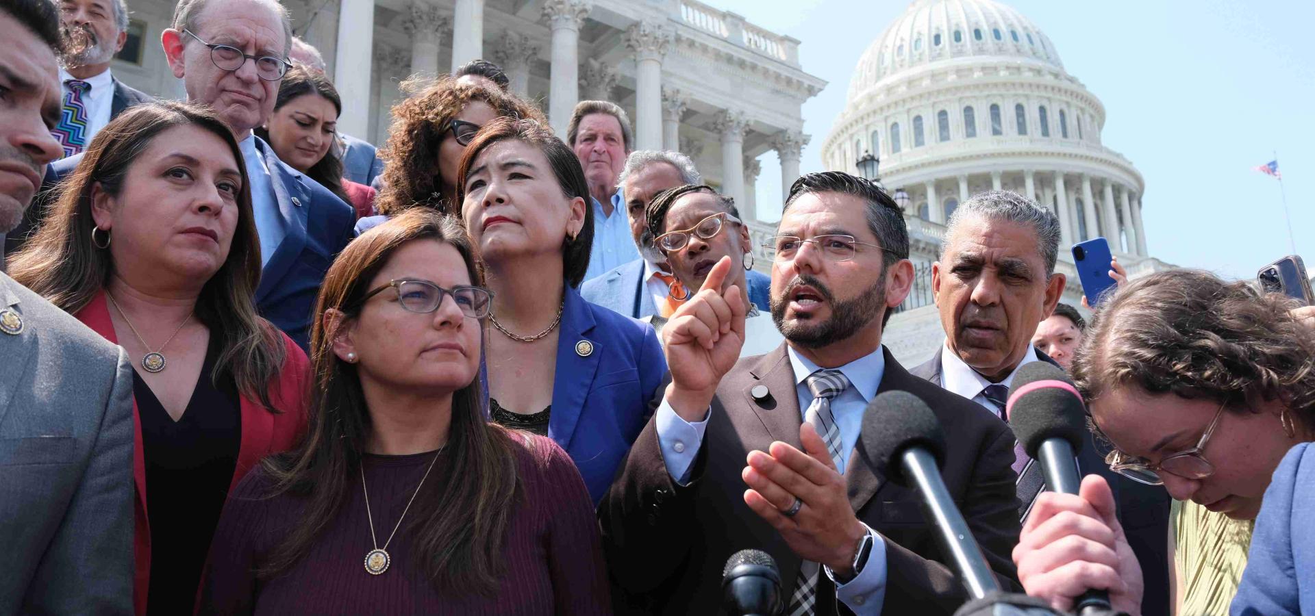 Rep. Ruiz speaks in front of the U.S. Capitol regarding Senator Alex Padilla's Arrest