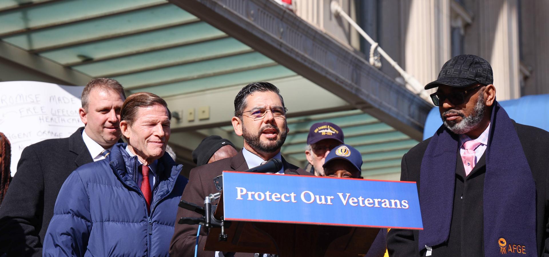 Congressman Dr. Raul Ruiz speaks at Press Conference Outside the VA Headquarters in Washington, DC.