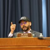 Rep. Raul Ruiz wearing a Jimmy Kimmel Live! Hat in Committee