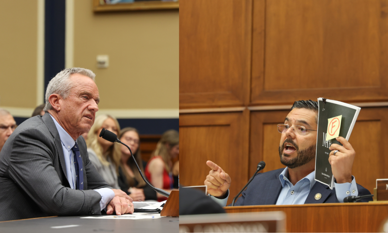 Rep. Ruiz holds up "F" for the MAHA report with Secretary Robert F. Kennedy