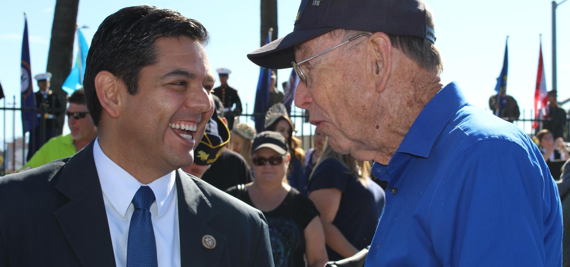 Rep. Ruiz talking with a veteran